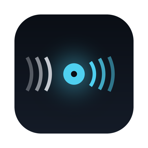 Interpreter's icon: plain wavefronts arrive from the left, pass a glowing point, and leave on the right in cyan.
